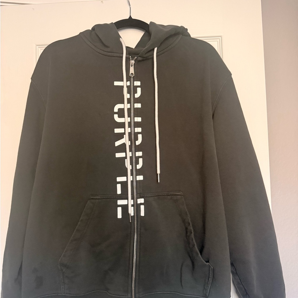 Purple brand men’s dark grey Zip-Up Hoodie with White Lettering